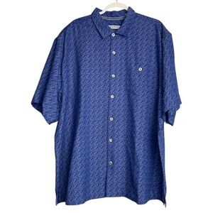 Tommy Bahama Mens 1XLB Las Polomas Silk Blend Jacquard Short Sleeve Shirt Blue